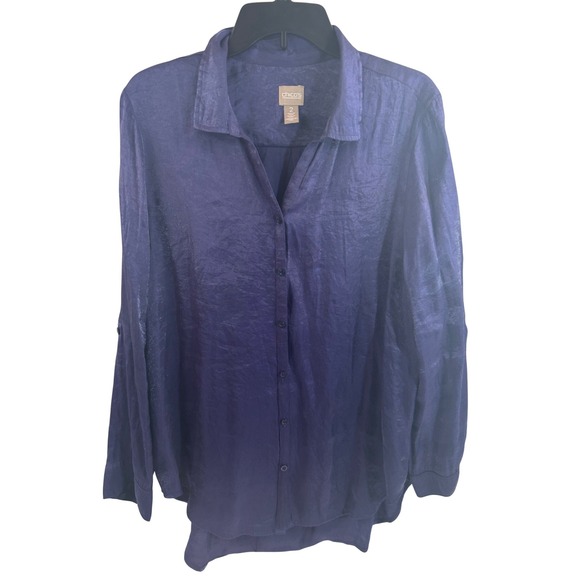 Chico's Tops - Chico's Button Down Shirt 2 Purple Shimmer Roll Tab Long Sleeve Womens